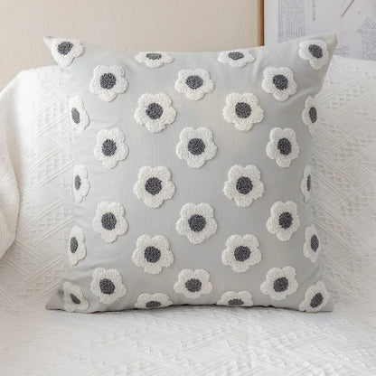 Floral Embroidered Cushion Cover, Throw Pillow Cover, Textured Accent for Sofa and Bed