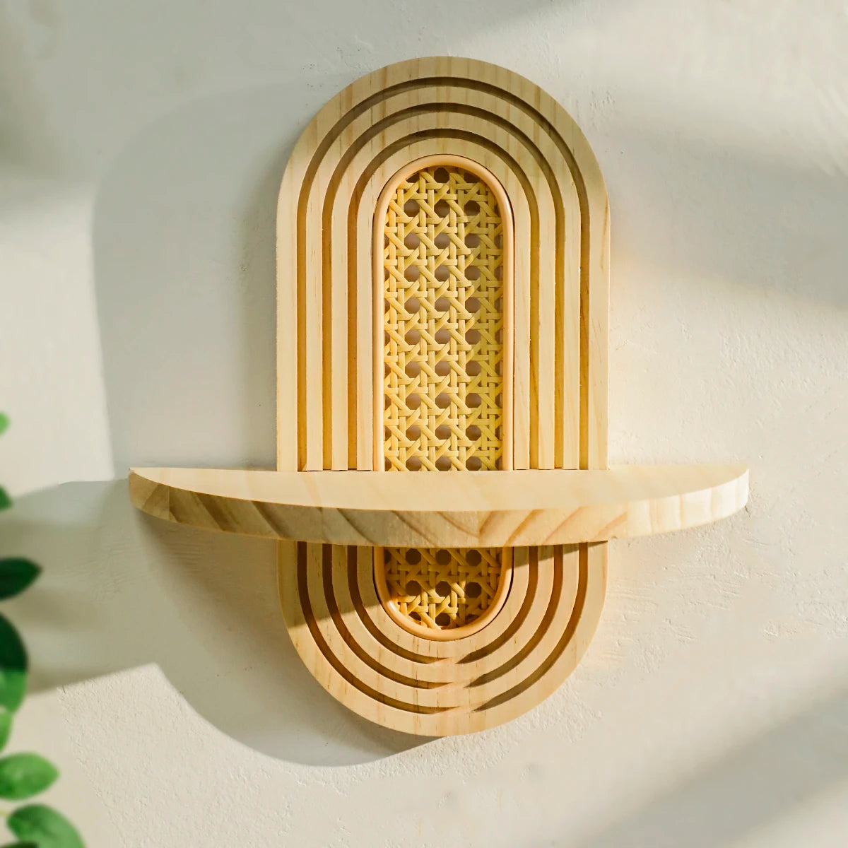 Wooden Wall Shelf, Geometric Floating Shelves, Natural Wood Boho Wall Decor