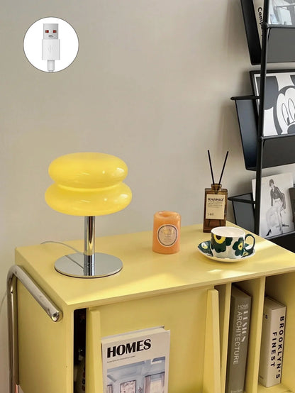 Macaron Glass Table Lamp, Dimmable Bedside Lamp, Eye Caring Light for Study and Bedroom