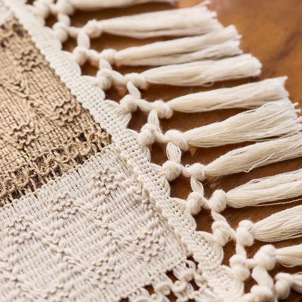 Macrame Table Runner, Boho Table Cloth Runner with Tassels, Cotton Farmhouse Decor
