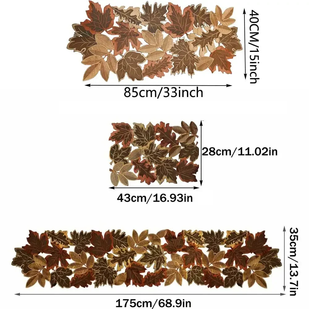 Autumn Maple Leaf Table Runner, Embroidered Fall Table Decor, Thanksgiving Dining Accent
