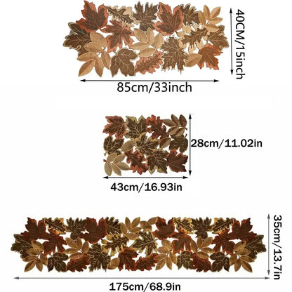 Autumn Maple Leaf Table Runner, Embroidered Fall Table Decor, Thanksgiving Dining Accent