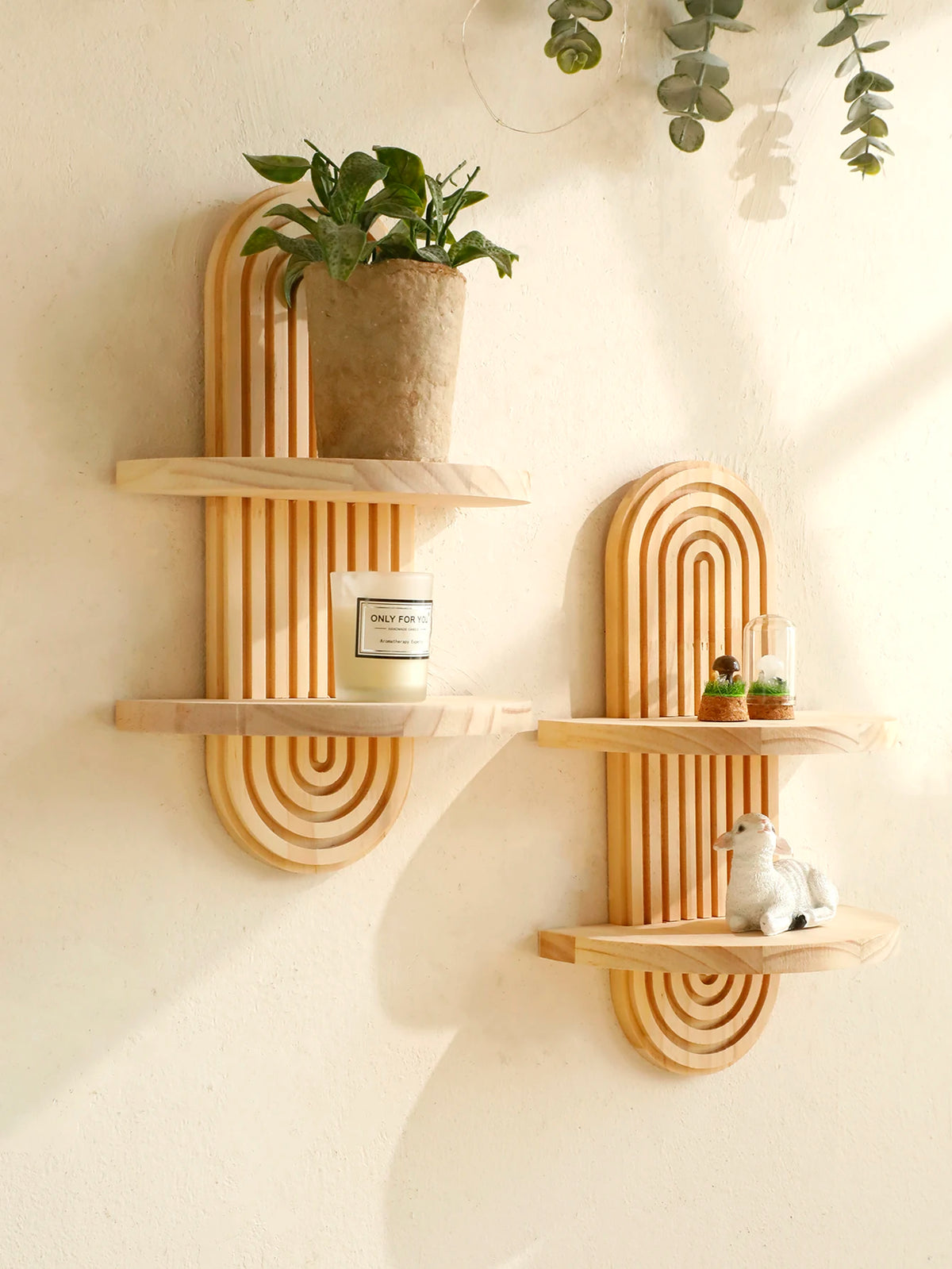 Wooden Wall Shelf, Geometric Floating Shelves, Natural Wood Boho Wall Decor