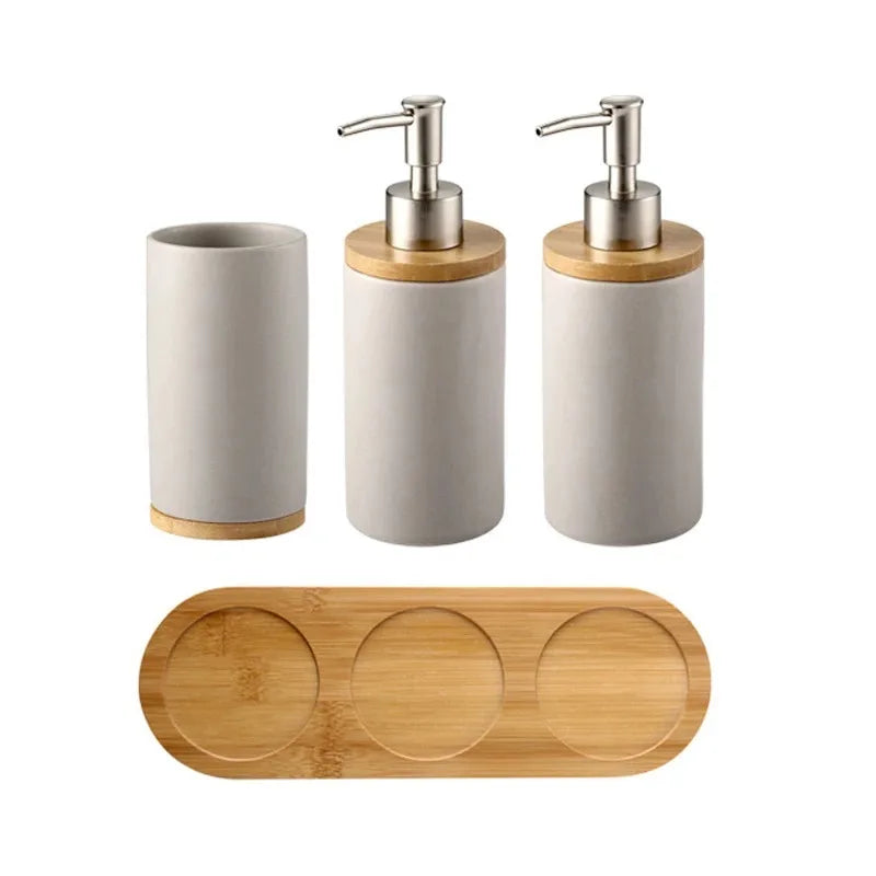 Ceramic Bathroom Accessories Set, Vanity Countertop Set, Soap Dispenser and Tumbler