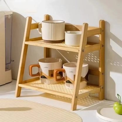 Bamboo Vanity Organizer, 2-Tier Countertop Shelf, Dressing Table Storage Rack