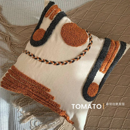 Bohemian Embroidered Cushion Cover, Boho Pillow Cover, Textured Accent for Sofa and Bed