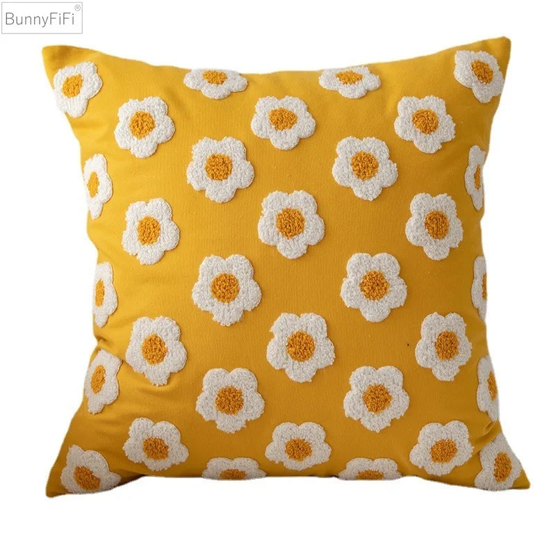 Floral Embroidered Cushion Cover, Throw Pillow Cover, Textured Accent for Sofa and Bed