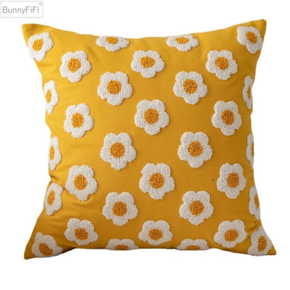 Floral Embroidered Cushion Cover, Throw Pillow Cover, Textured Accent for Sofa and Bed