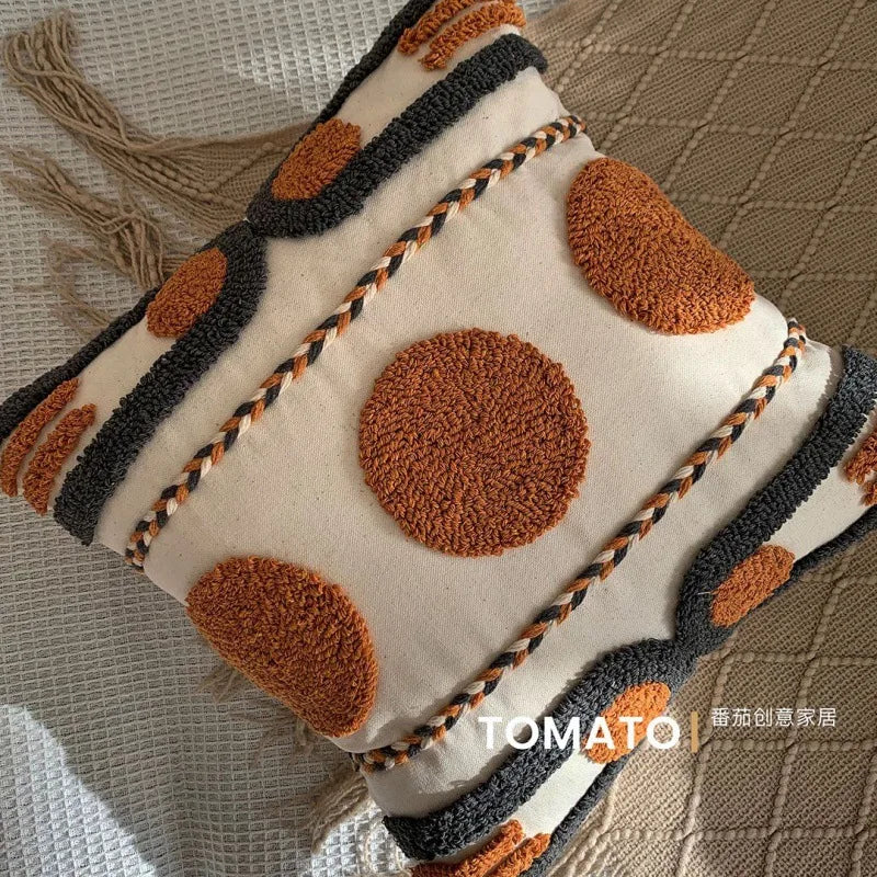 Bohemian Embroidered Cushion Cover, Boho Pillow Cover, Textured Accent for Sofa and Bed