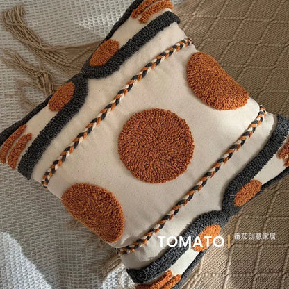 Bohemian Embroidered Cushion Cover, Boho Pillow Cover, Textured Accent for Sofa and Bed