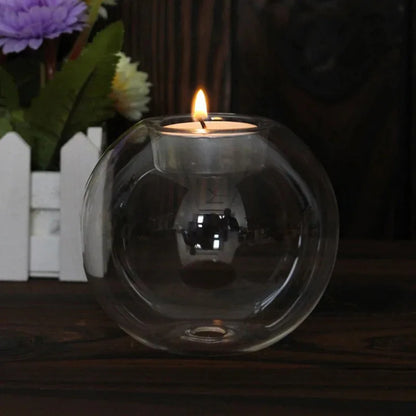 Round Glass Candle Holder, Candlestick Holder, Table Centerpiece for Dining and Mantel