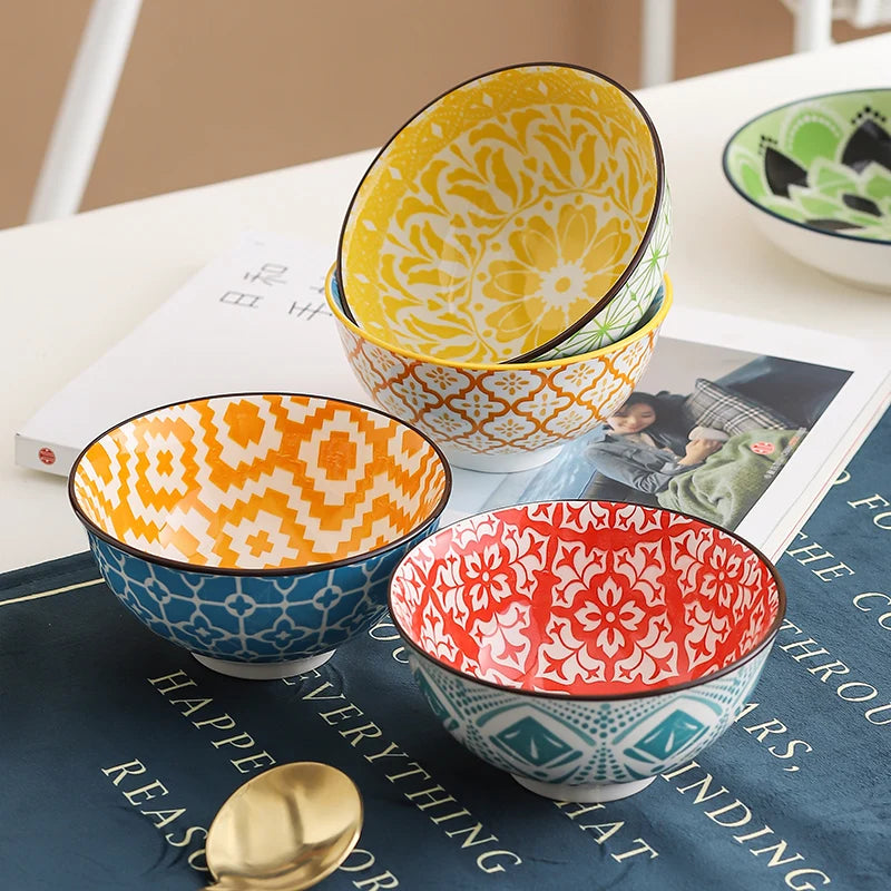 Bohemian Ceramic Bowl Set, Serving Bowls, 4-Piece Dinnerware for the Table