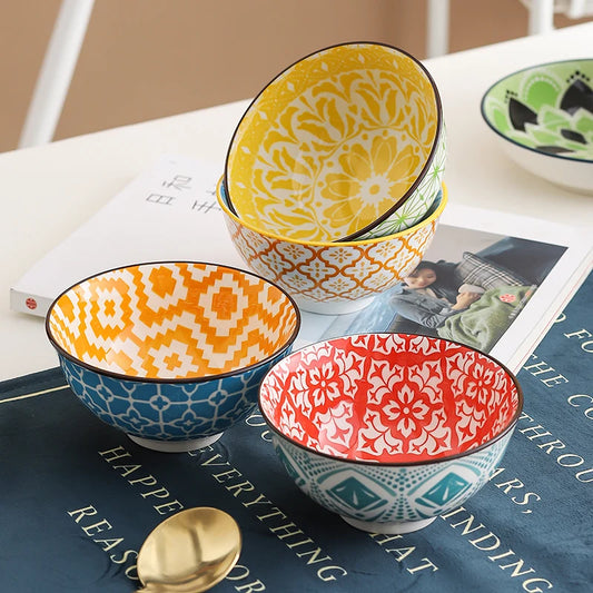 Bohemian Ceramic Bowl Set, Serving Bowls, 4-Piece Dinnerware for the Table