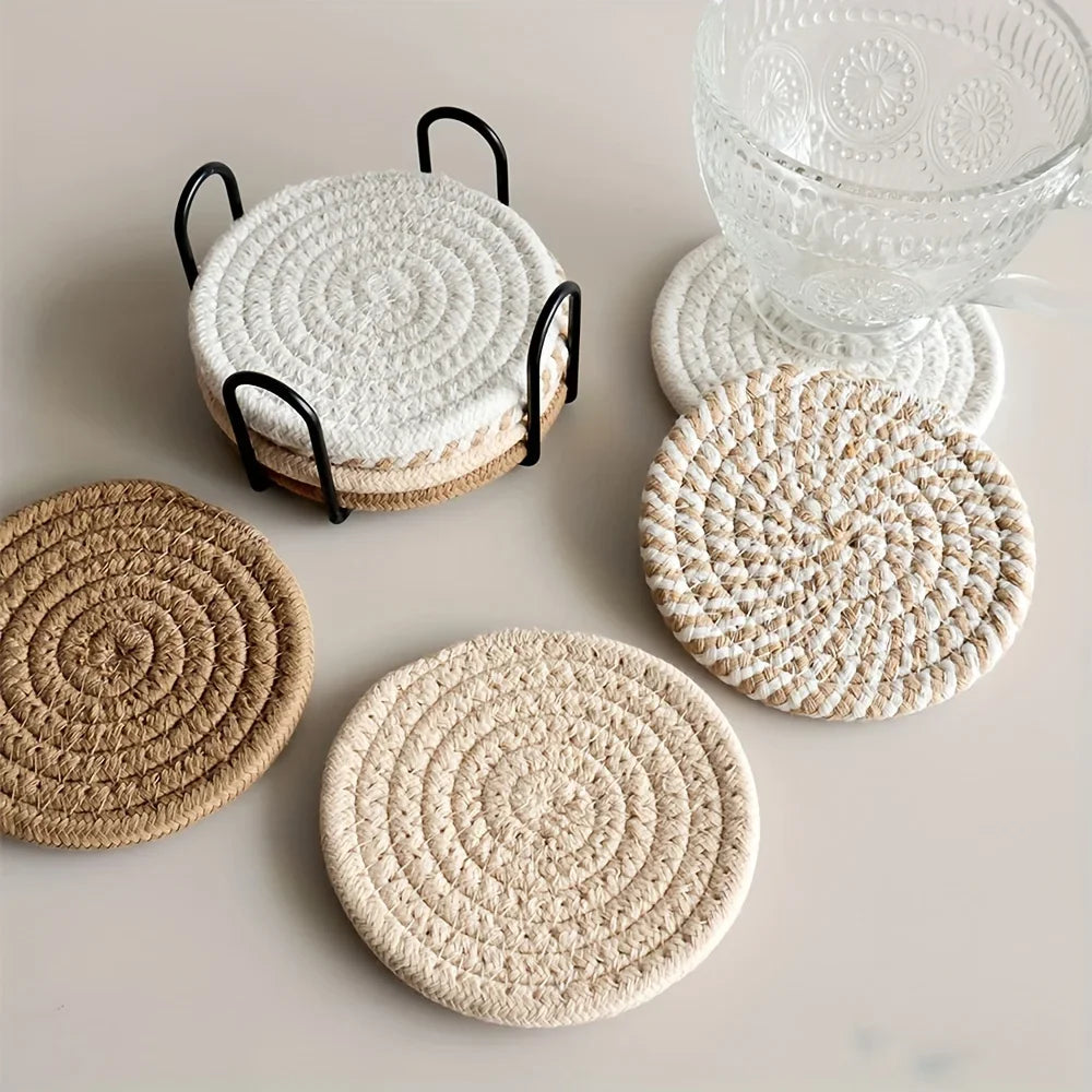 Cotton Drink Coasters, Cup Mat Set of 4, Absorbent Coasters for the Coffee Table