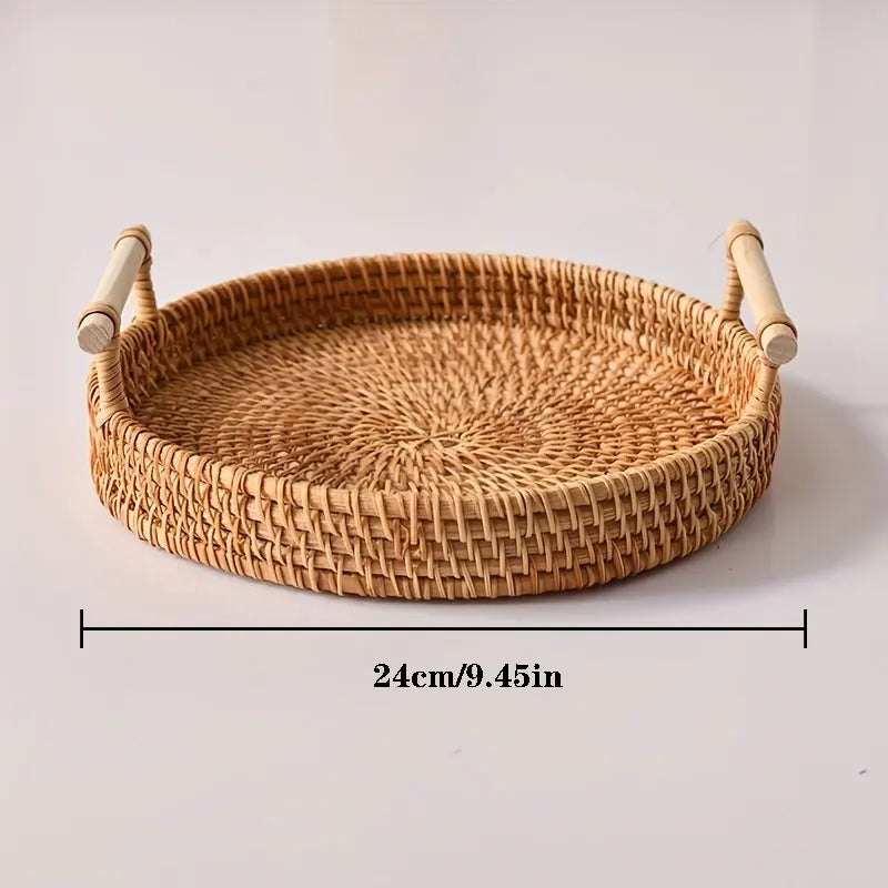 Handwoven Rattan Storage Tray, Woven Serving Tray, Natural Tray for Ottoman and Coffee Table