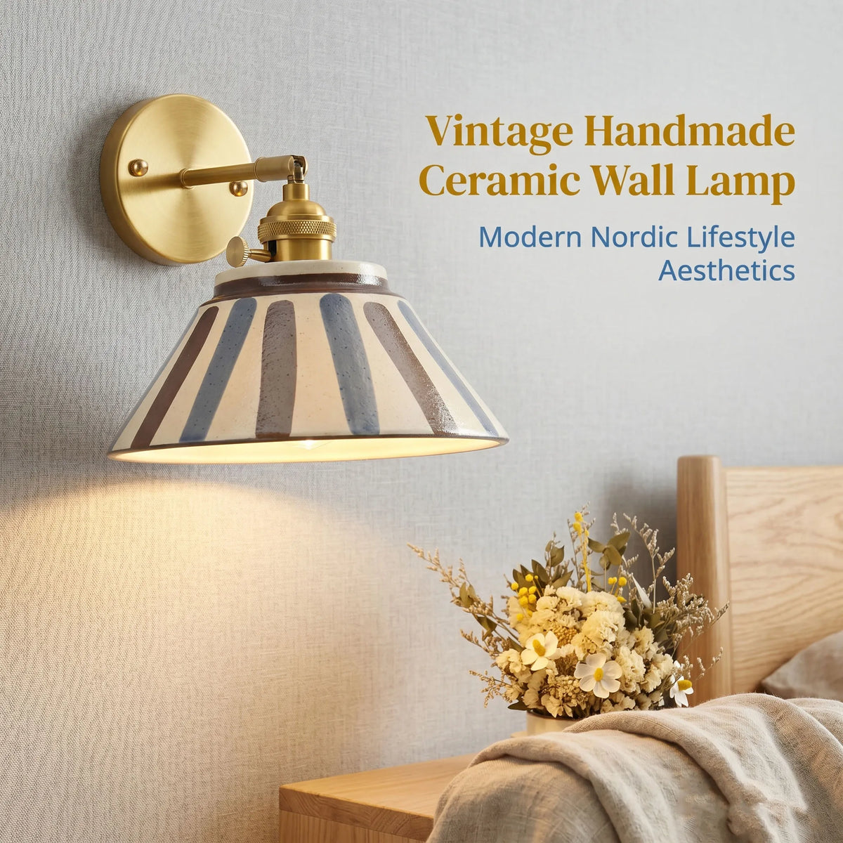 Ceramic Wall Lamp, Wall Sconce Light, Chinese Style Fixture for Hallway and Bedside