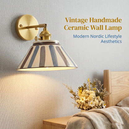 Ceramic Wall Lamp, Wall Sconce Light, Chinese Style Fixture for Hallway and Bedside