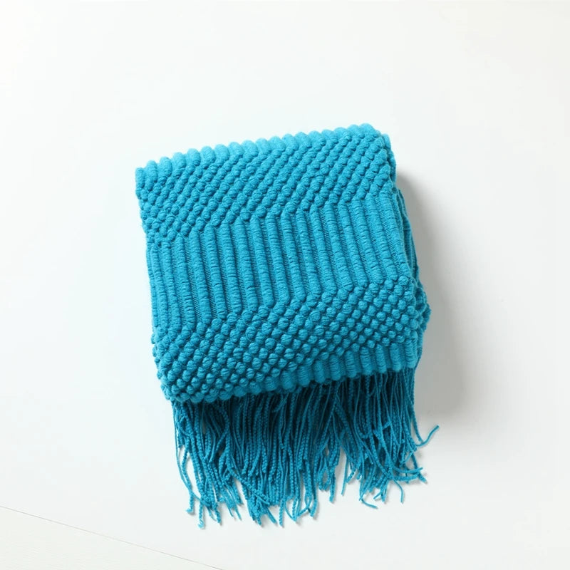 Khaki Knitted Throw Blanket, Waffle Knit Throw, Neutral Layer for Sofa and Bed