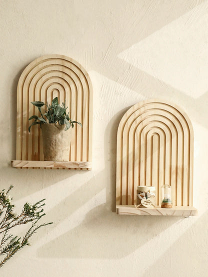 Wooden Wall Shelf, Geometric Floating Shelves, Natural Wood Boho Wall Decor