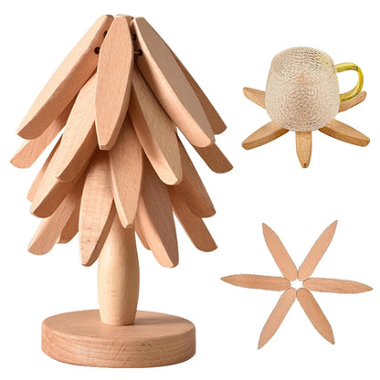 Wooden Trivet Set, Kitchen Hot Pad Holder, Tree Shape Pot Stand