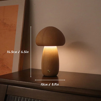 Wooden Mushroom Night Light, LED Bedside Lamp, Warm Glow for Nursery and Bedroom