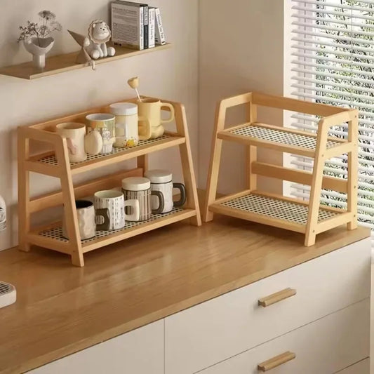 Bamboo Storage Rack, 2-Tier Shelf Organizer, Freestanding Kitchen and Bathroom Storage