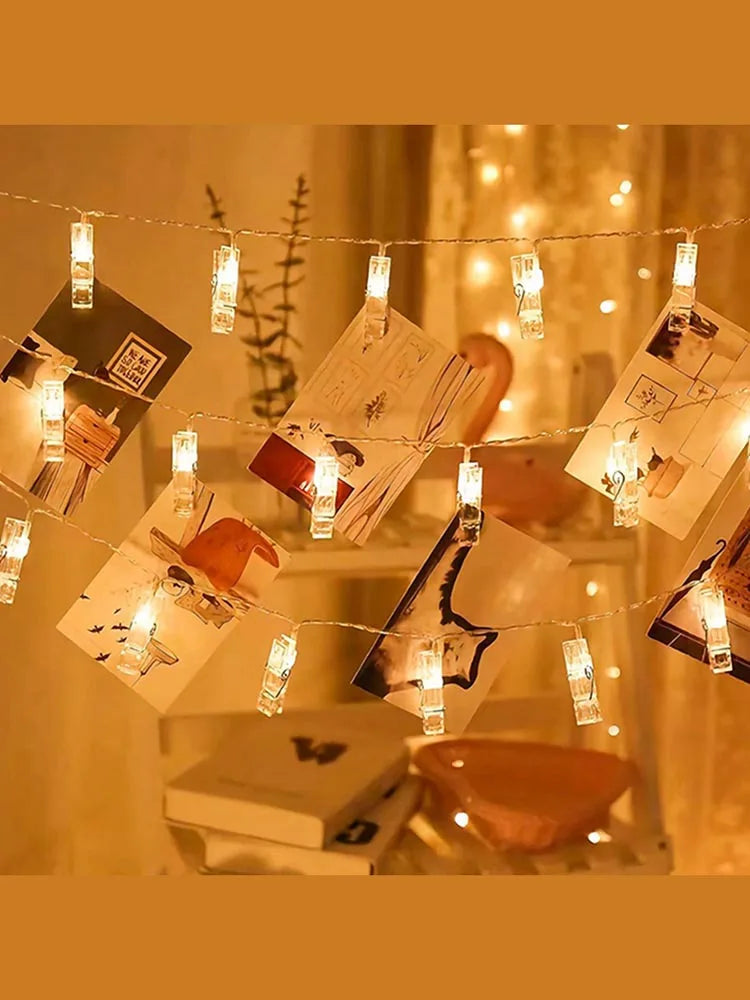 Photo Clip String Lights, Fairy Light Photo Display, Bedroom Wall Decor with Clips