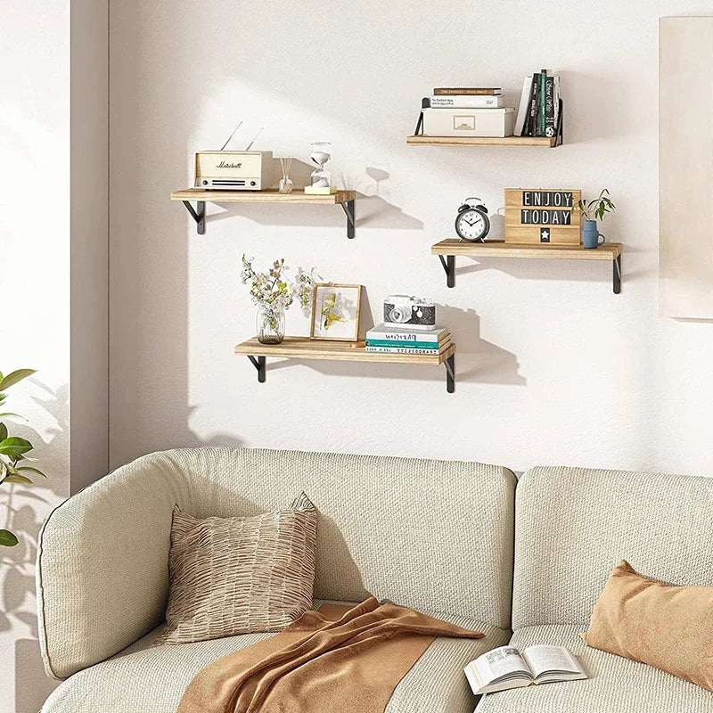 Wooden Floating Wall Shelf, Wall Mounted Shelf, Display Ledge for Living Room and Hall