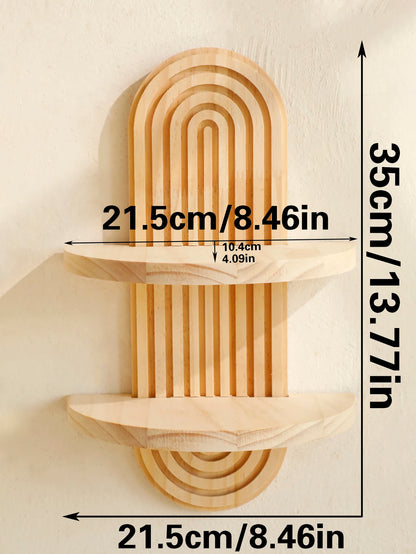 Wooden Wall Shelf, Geometric Floating Shelves, Natural Wood Boho Wall Decor