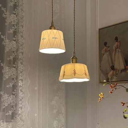 Ceramic Pendant Chandelier, Retro Ceiling Light Fixture, Japanese Style Dining Room Lamp
