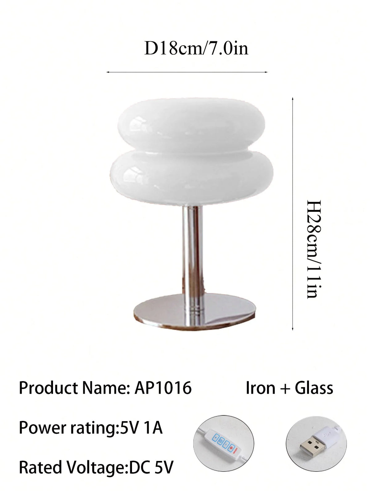 Macaron Glass Table Lamp, Dimmable Bedside Lamp, Eye Caring Light for Study and Bedroom