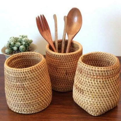 Rattan Cutlery Organizer Box, Woven Utensil Basket, Drawer Storage for the Kitchen