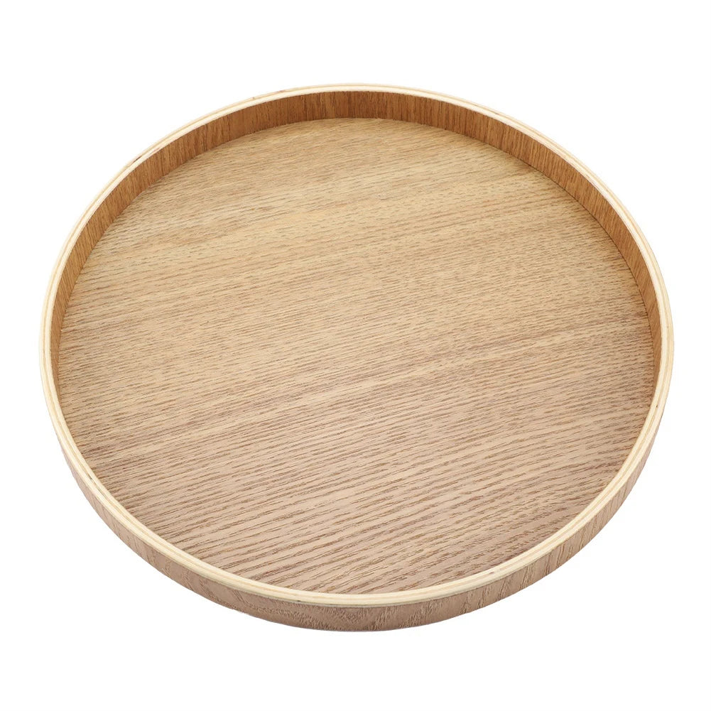 Round Wooden Serving Tray, Breakfast Tray, Wooden Tray for Kitchen and Dining