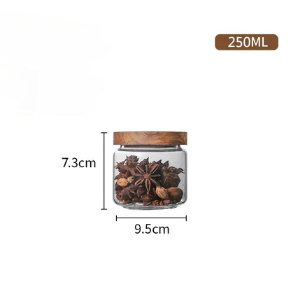 Glass Canister Set, Airtight Storage Jars with Wood Lids, Kitchen Pantry Organization