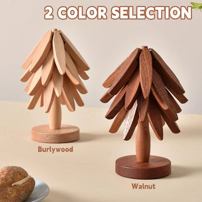 Wooden Trivet Set, Kitchen Hot Pad Holder, Tree Shape Pot Stand