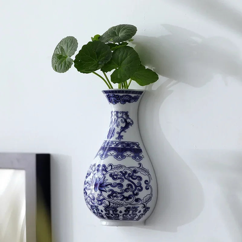 Blue and White Ceramic Vase, Porcelain Flower Vase, Chinoiserie Shelf and Table Decor