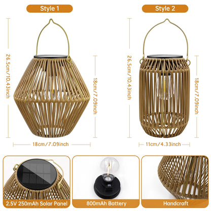 Solar Hanging Lantern, Woven Outdoor Patio Light, Waterproof Boho Garden Lantern