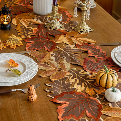 Autumn Maple Leaf Table Runner, Embroidered Fall Table Decor, Thanksgiving Dining Accent