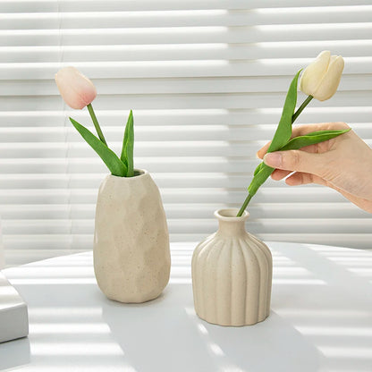Retro Ceramic Flower Vase, Vintage Bud Vase, Glazed Decor for Open Shelves