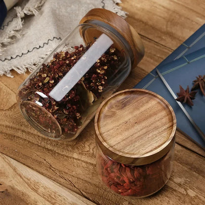 Glass Canister Set, Airtight Storage Jars with Wood Lids, Kitchen Pantry Organization