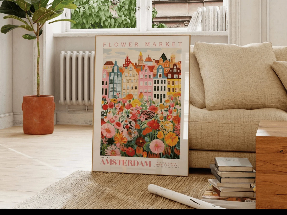 Amsterdam Flower Market Print, Floral Wall Art Poster, Botanical Decor for Living Room