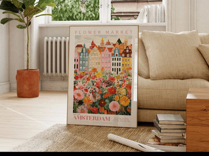 Amsterdam Flower Market Print, Floral Wall Art Poster, Botanical Decor for Living Room