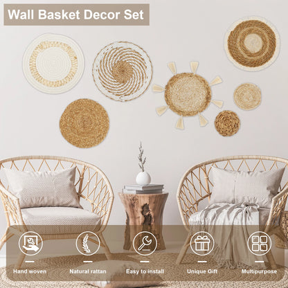 Woven Wall Basket Set, Hanging Wall Decor, 7-Piece Boho Basket Gallery for the Bedroom