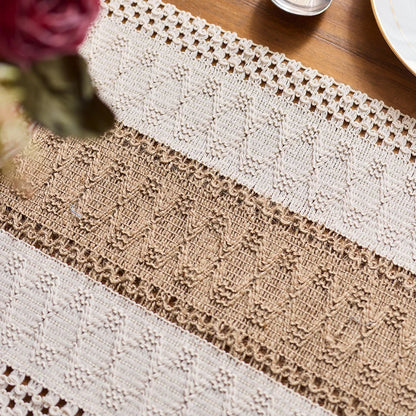 Macrame Table Runner, Boho Table Cloth Runner with Tassels, Cotton Farmhouse Decor