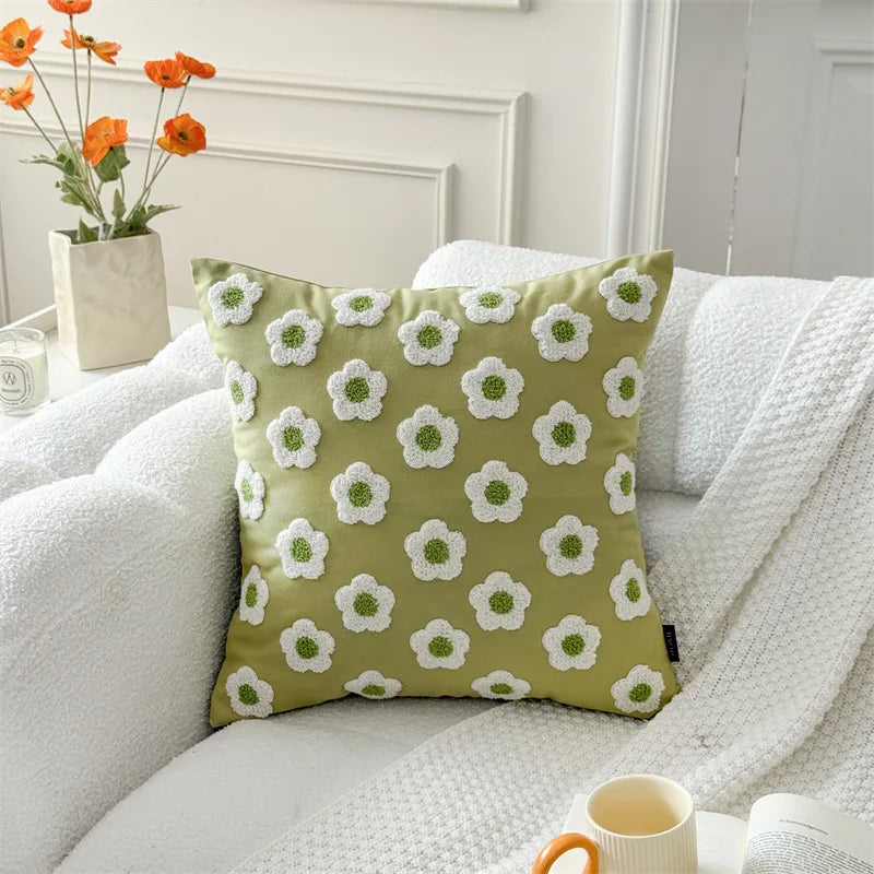 Floral Embroidered Cushion Cover, Throw Pillow Cover, Textured Accent for Sofa and Bed