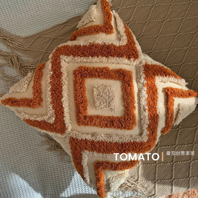 Bohemian Embroidered Cushion Cover, Boho Pillow Cover, Textured Accent for Sofa and Bed