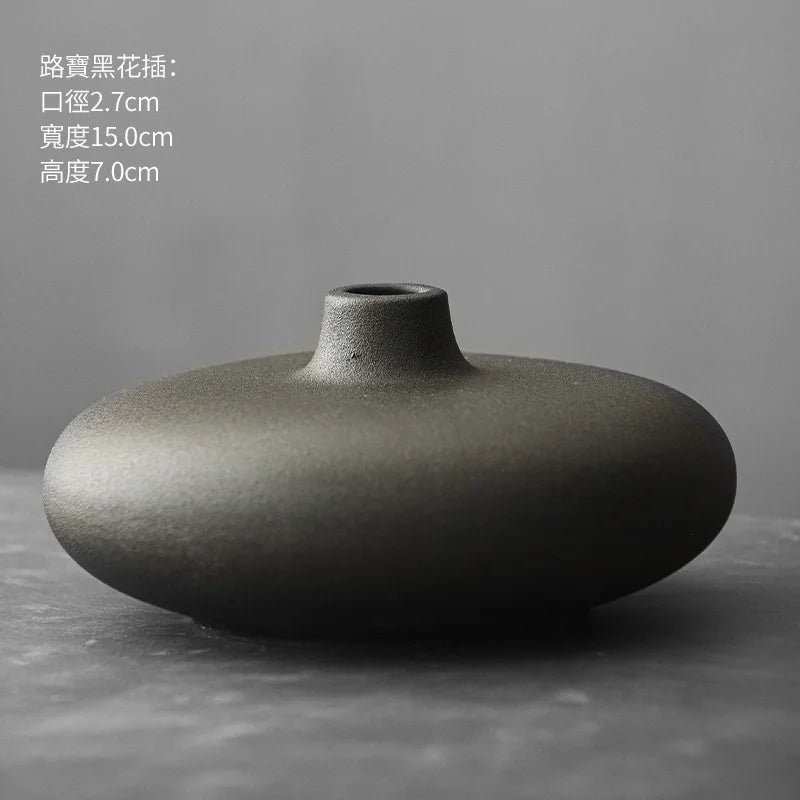 Black Terracotta Vase, Matte Ceramic Flower Vase, Modern Mantel and Console Decor