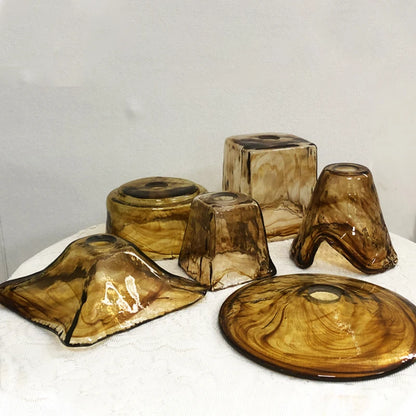 Brass Glass Wall Lamp, Retro Wall Sconce, Amber Glass Fixture for Hallway and Stairwell