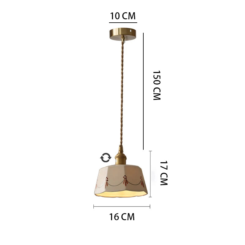 Ceramic Pendant Chandelier, Retro Ceiling Light Fixture, Japanese Style Dining Room Lamp