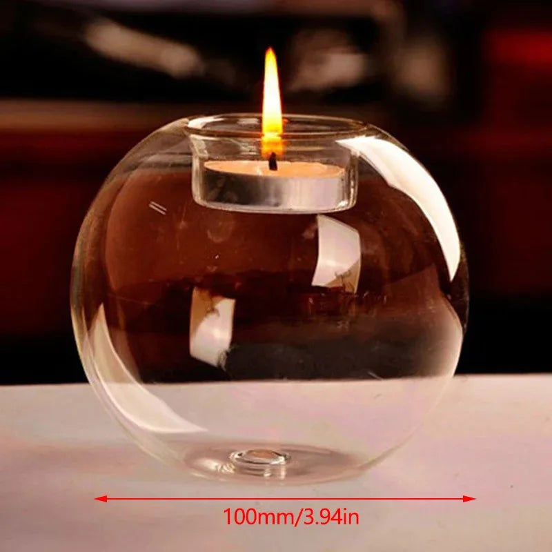 Round Glass Candle Holder, Candlestick Holder, Table Centerpiece for Dining and Mantel